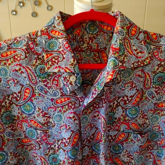 Alan Flusser Paisley Long Sleeve Button Up Cotten Shirt Casual XL Retro - Picture 1 of 10